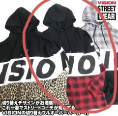 VISION STREET WEAR 柄切替ロゴ入りパーカー　M ユニセックス