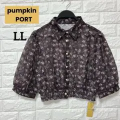 pumpkin PORT パンプキンポート 花柄シアーシャツ ブラウス短丈茶LLのサムネイル