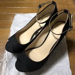 ZARA パンプス　オープントゥ　アンクルストラップ　黒　38