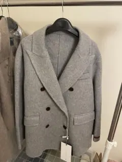 【No.YA002】両面ウールグレー ダブルブレスト チェスターコート秋冬