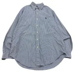 ラルフローレン　ストライプ　刺繍　ワンポイント　長袖　シャツ　古着