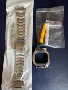 【未使用】gw-m5610系互換用ステンレス製ベゼル メタルベルトセットシルバー