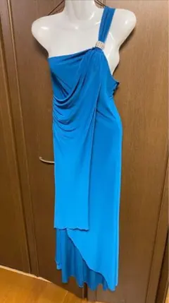 ターコイズ ワンショルダードレス ビジュー付き