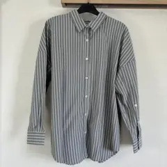 【新品】しまむら　長袖ブラウス　グレー　ストライプ　サイズＭ