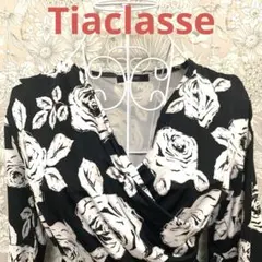 【 美品 】 花柄ワンピース　ドレープワンピース　リボンワンピース　紺色　Mのサムネイル