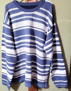 青と白のストライプ 長袖ニット