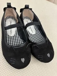 黒 猫 バレエ ぺたんこ フラットシューズ　18 19 フォーマル 卒園 入学