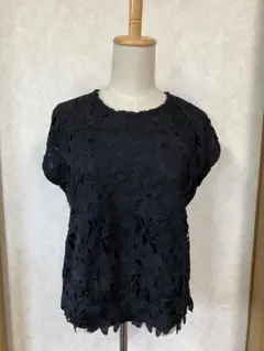 ♢rps美品ブラック花柄レース フレンチスリーブカットソーのサムネイル