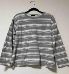 グレーと白のストライプ 長袖Tシャツ
