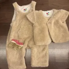 ベージュ もこもこ フリースオーバーオールセット 80cm クマみたい