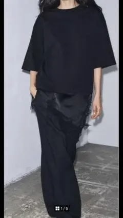 最終価格　ZARAのレースコンビTシャツ　ブラック　Sサイズ