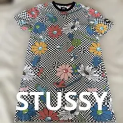 ステューシー Tシャツワンピース M チェッカー 花柄 STUSSY