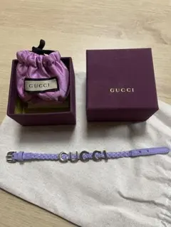GUCCI グッチロゴレザーブレスレット パープル - メルカリ