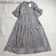 新品✨BONLECILL/ビッグリボンバルーンスリーブ花柄チュールドレス/グレー
