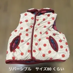 中綿ベスト 赤色 水玉模様