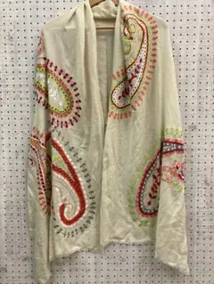 ボーホー 古着小物 JANAVI ペイズリー刺繍 カシミヤストール インド製