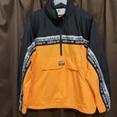 adidas ハーフジップ ナイロンジャケット S オレンジ/ブラック