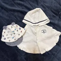 ホワイトポンチョとクマ耳つき帽子2点セット