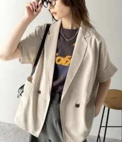 ※一部難有り　classicalelf　半袖ジャケット　L　ベージュ