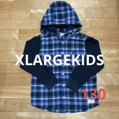 XLARGE チェック柄 フード付きパーカー L(130cm)