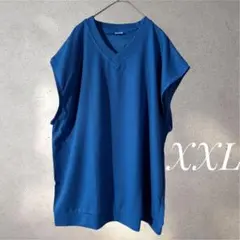 タンクトップ メンズ Tシャツ Vネック ◆メッシュ ノースリーブ ブルーXXL