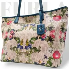 美品✨フルラ　A4可　トートバッグ　PVC　レザー　ボタニカル　花　総柄　肩掛け