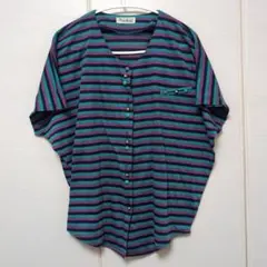 Mythur 青紫ストライプ かわいいボタン