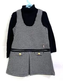 新品★ミキハウス★リーナ★ジャンパースカート★ストレッチ★黒白★110★日本製