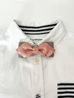 【中サイズ】キッズ蝶ネクタイ　グレー×ピンクドット　七五三　結婚式　入学　卒園