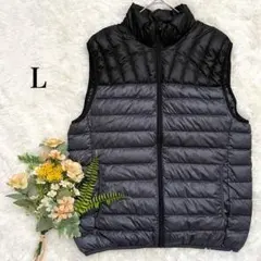 ダウンベスト Lサイズ ブラック 軽量 ダウンフェザー 保温 トップス 仕事ok
