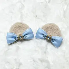 ✦·.⋆ くま耳ヘアクリップ 水色 リボン ⋆.·✦