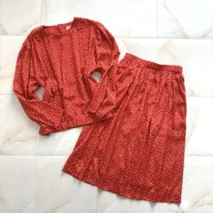 昭和レトロ セットアップ 総柄 赤 くるみボタン ブラウス スカート