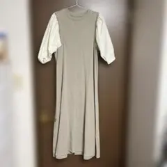 リンクイット　スウェット素材ワンピース　カーキ　五分袖