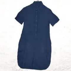 120%LINO シャツワンピース リネン100% ネイビー 40のサムネイル