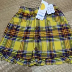 【新品】ムージョンジョン イエローチェック スカート 110　丸高衣料