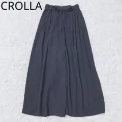クローラ　ワイドパンツ　ネイビー　S　ウエストゴム　ポケット　リボンベルト　通勤