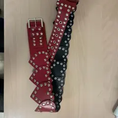 スタッズ付きレザーベルト 赤と黒