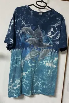 イルカ　タイダイ柄　Tシャツ　ブルー　訳あり　M コットン100のサムネイル
