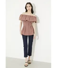 売り切り☆rienda☆バルーンフリルペプラムブラウス☆ライトブラウン