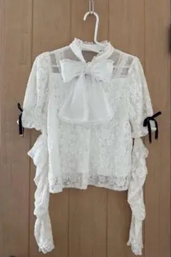 ROJITA ホワイト レース シャツ リボン付き