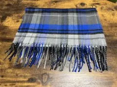 チェック柄フリンジマフラー グレー 青