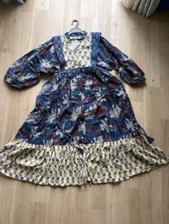 michiru kantaブロックプリント　ロングワンピース Lサイズ　インド michiru kantaブロックプリント ロングワンピース Lサイズ インド