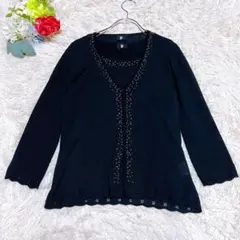 ニットアンサンブル ビジュー カーディガン ブラック(L)きれいめ