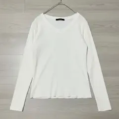 ゴージ♡ホワイト Vネック 長袖 Tシャツ リブカットソー カジュアル