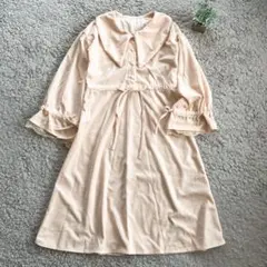 【フェミニンなワンピース】ひざ丈 ウエスト絞り フレア レース かわいい ピンク