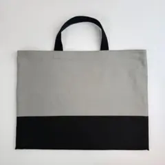 くすみグレーとブラック　シンプルレッスンバッグ　ハンドメイドのサムネイル
