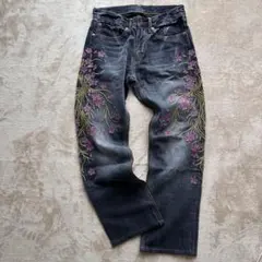 【未使用】備中倉敷工房 ETERNAL 桜刺繍　ブラックデニム 赤耳　30