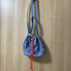 デニムブルー ハート刺繍 ショルダーバッグ