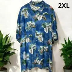 Island Shores アロハシャツ ヴィンテージ ブルー 2XL