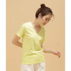 【ナノユニバース】イエロー Vネック 半袖Tシャツ　M　新品タグ付